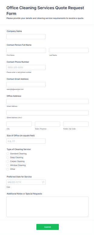 Office Cleaning Services Quote Request Form Template