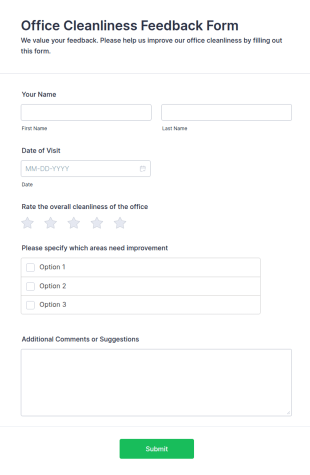Office Cleanliness Feedback Form Template
