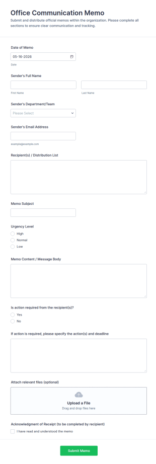 Office Communication Memo Form Template