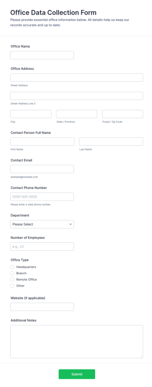 Office Data Collection Form Template