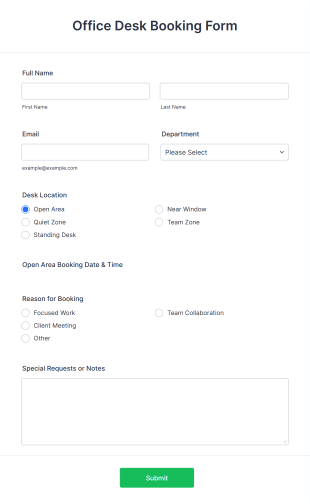 Office Desk Booking Form Template