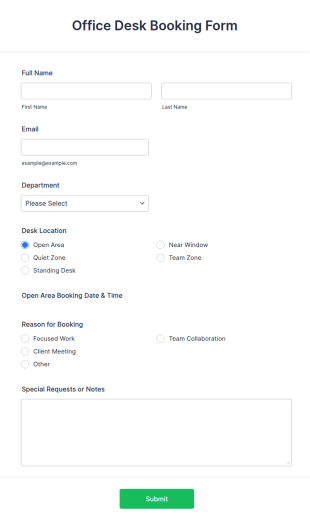 Office Desk Booking Form Template
