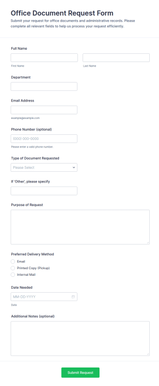 Office Document Request Form Template