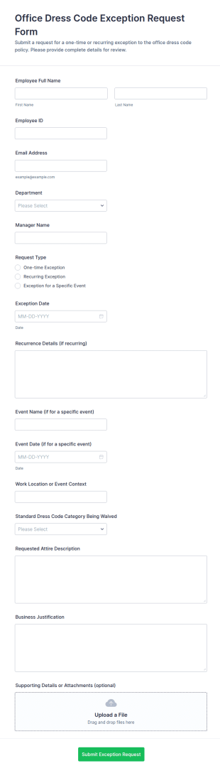 Office Dress Code Exception Request Form Template