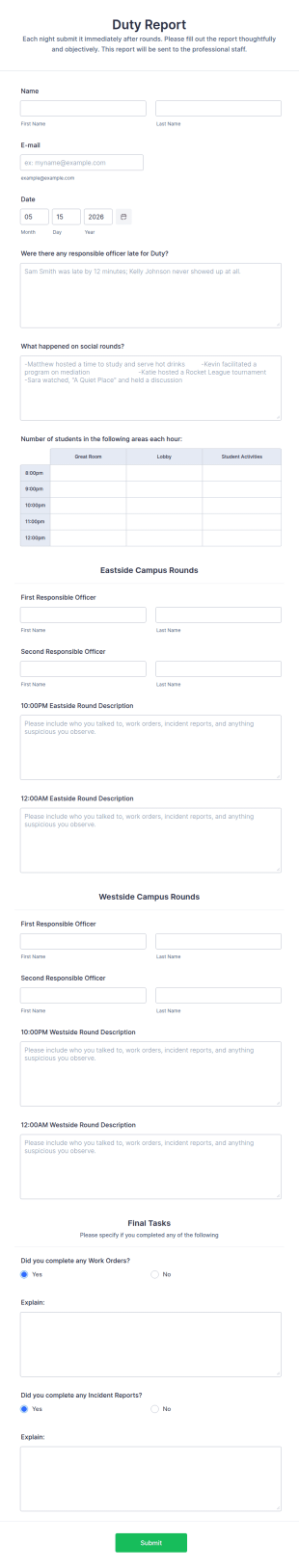 Duty Report Form Template