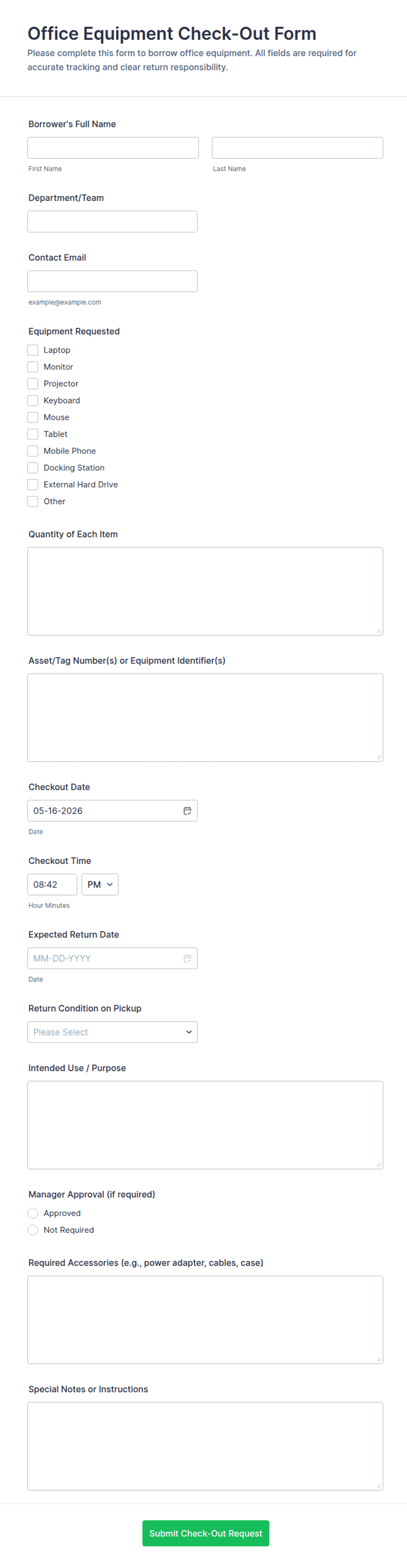 Office Equipment Check-Out Form Template | Jotform