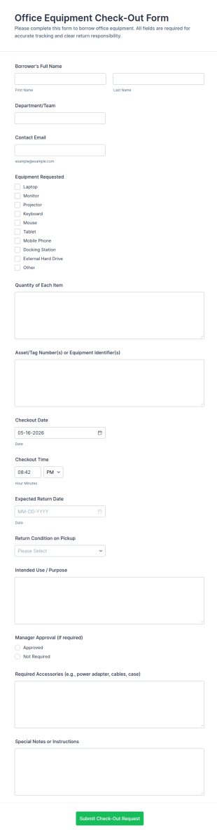 Office Equipment Check Out Form Template