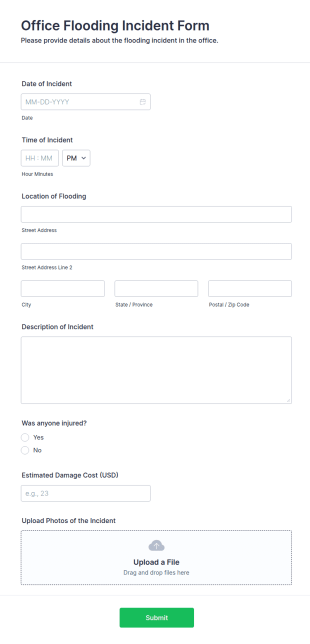 Office Flooding Incident Form Template