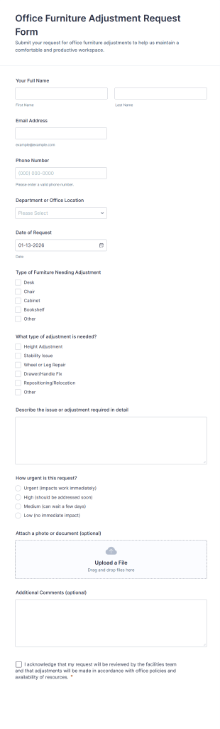Office Furniture Adjustment Request Form Template