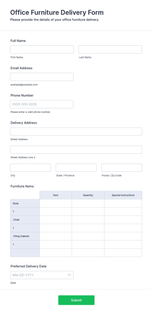 Office Furniture Delivery Form Template