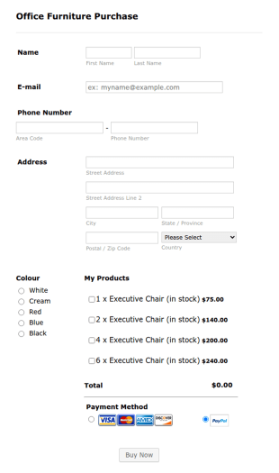 Office Furniture Purchase Form Template