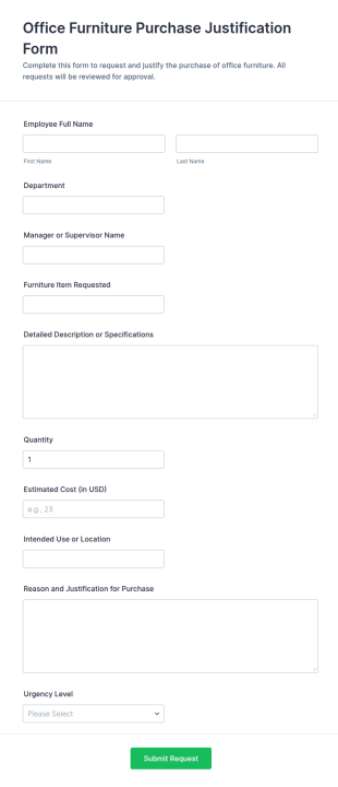 Office Furniture Purchase Justification Form Template