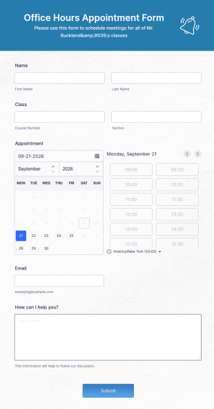 Office Hours Appointment Form Template