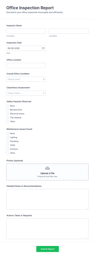 Office Inspection Report Form Template