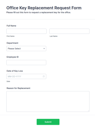 Office Key Replacement Request Form Template