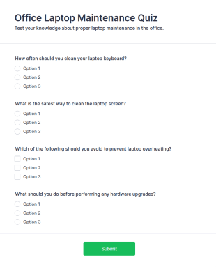 Office Laptop Maintenance Quiz Form Template
