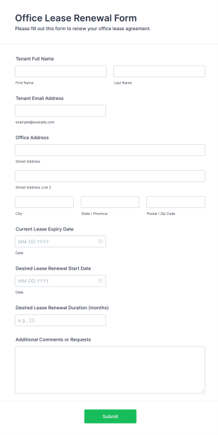 Office Lease Renewal Form Form Template