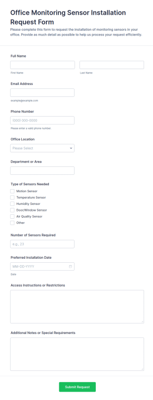 Office Monitoring Sensor Installation Request Form Template
