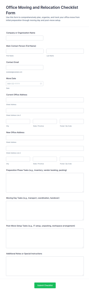 Office Moving And Relocation Checklist Form Template