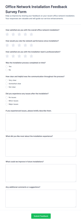 Office Network Installation Feedback Survey Form Template