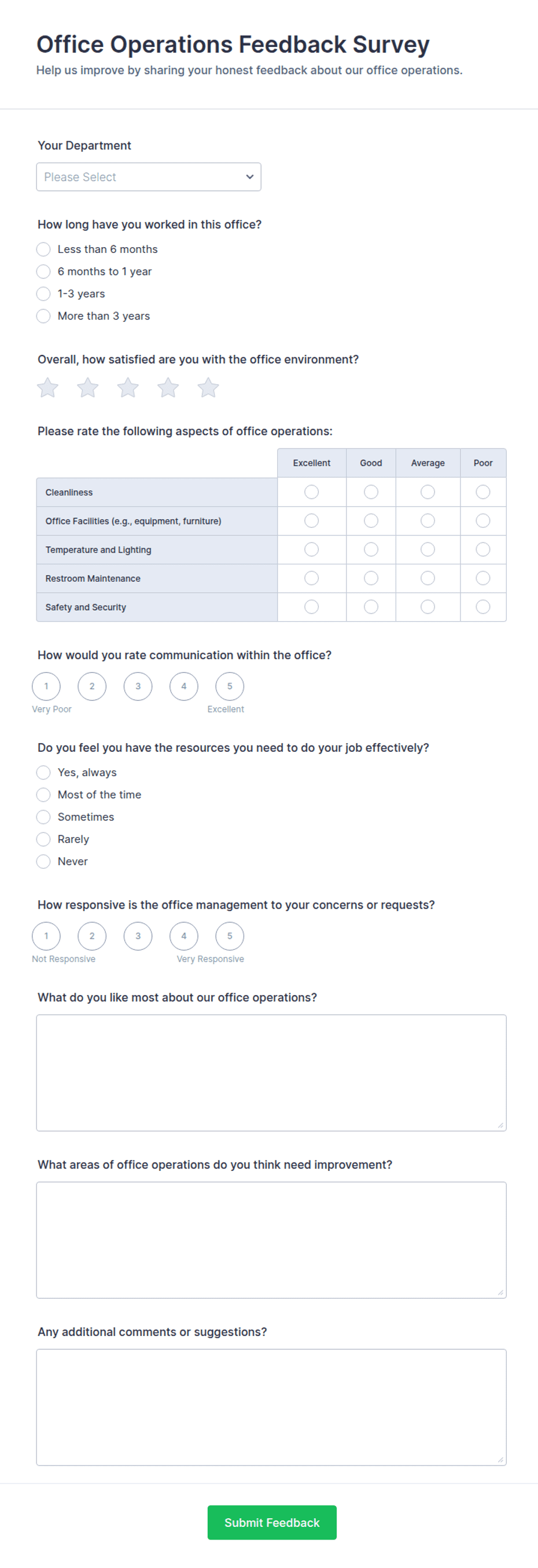Office Operations Feedback Survey Form Template | Jotform