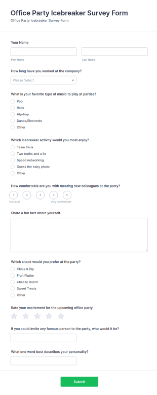 Office Party Icebreaker Survey Form Template