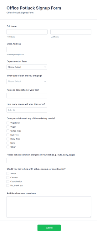 Office Potluck Signup Form Template