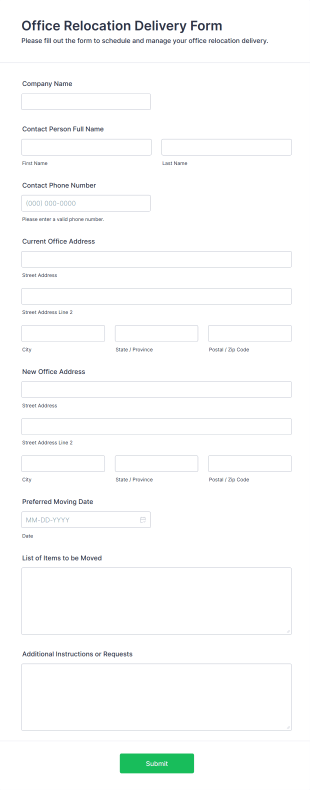 Office Relocation Delivery Form Template