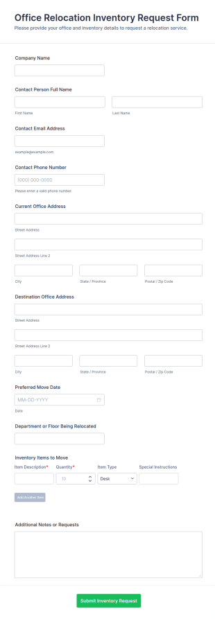 Office Relocation Inventory Request Form Template