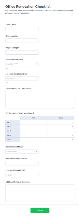 Office Renovation Checklist Form Template