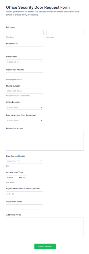 Office Security Door Request Form Template