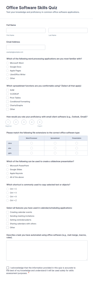 Office Software Skills Quiz Form Template