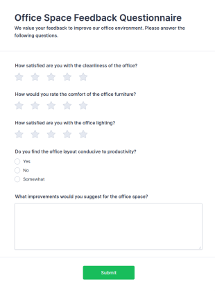 Office Space Feedback Questionnaire Form Template