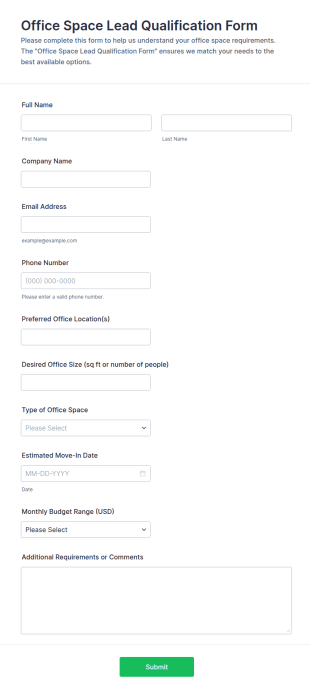 Office Space Lead Qualification Form Template