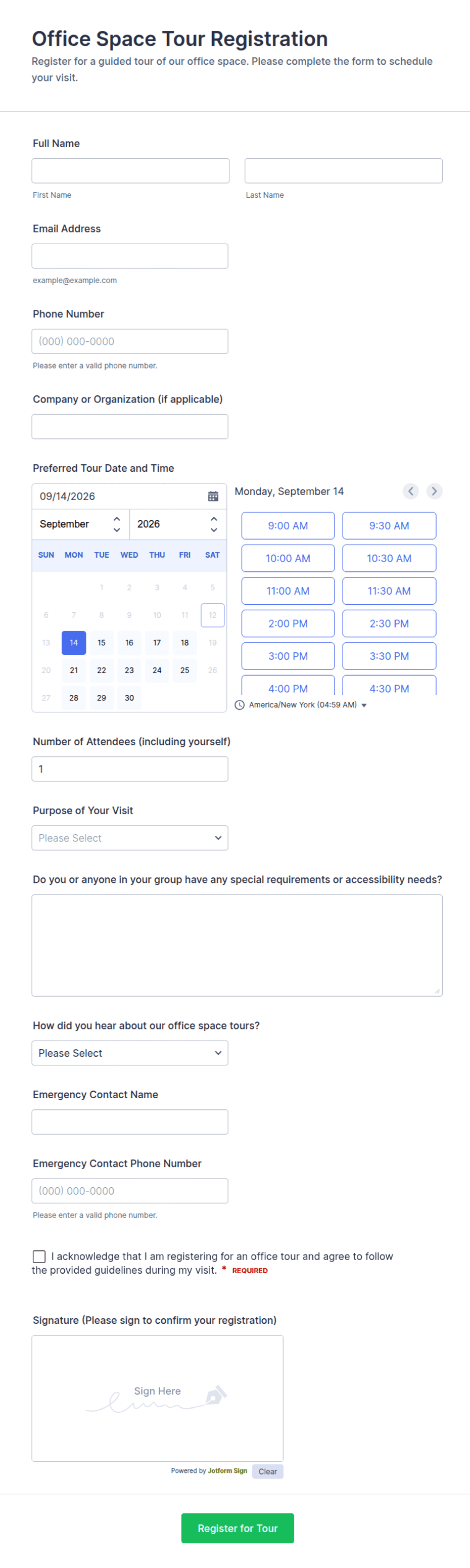 Office Space Tour Registration Form Template | Jotform