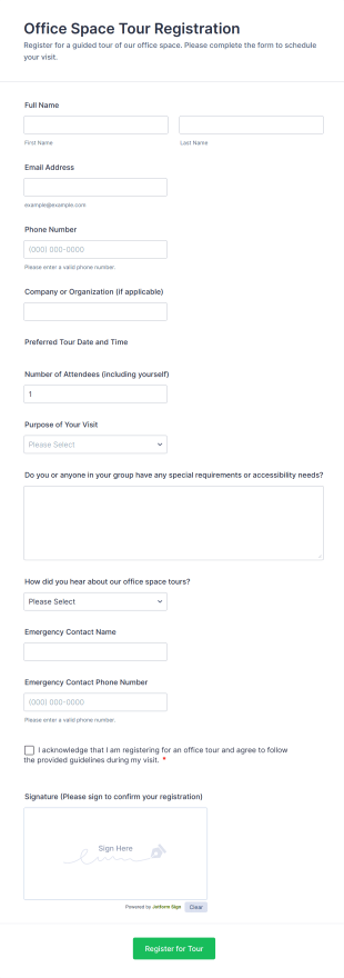 Office Space Tour Registration Form Template