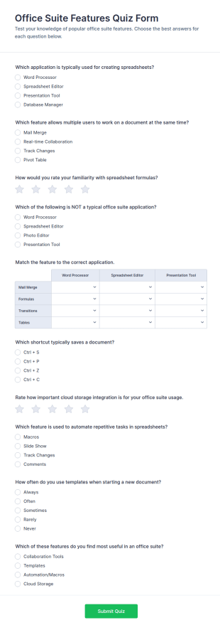Office Suite Features Quiz Form Template