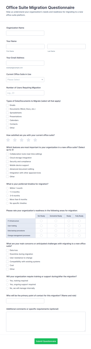 Office Suite Migration Questionnaire Form Template