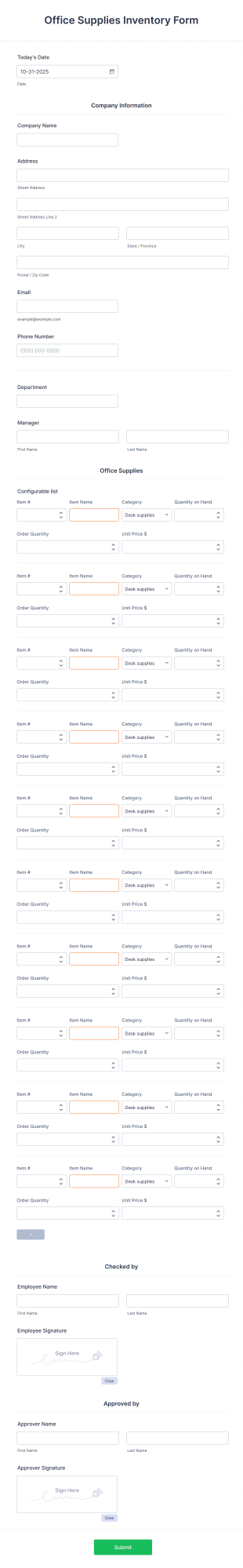 Office Supplies Tracking Form Template