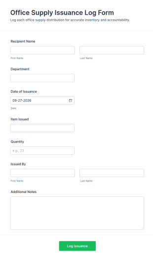 Office Supply Issuance Log Form Template