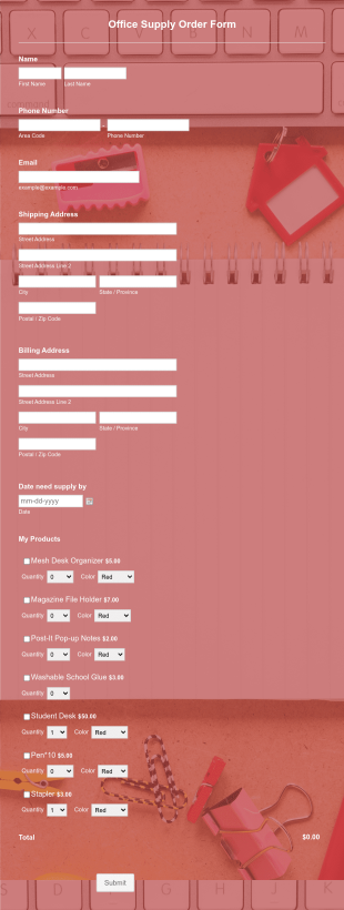 Office Supply Order Form Template