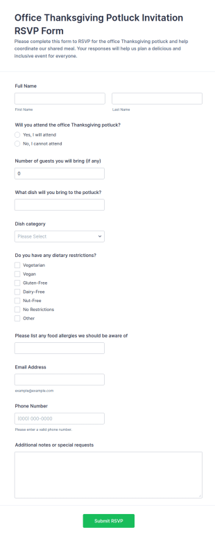 Office Thanksgiving Potluck Invitation RSVP Form Template