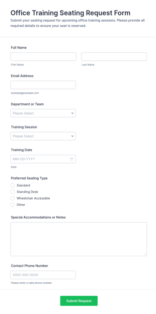 Office Training Seating Request Form Template