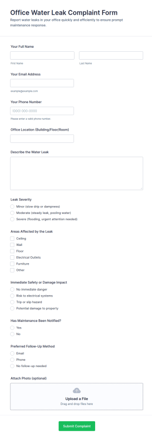 Office Water Leak Complaint Form Template