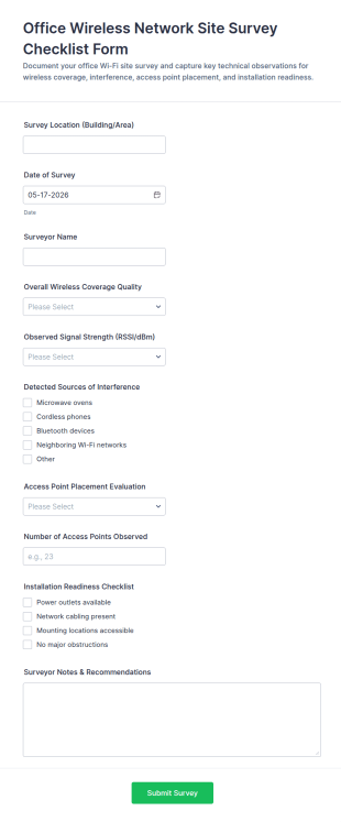 Office Wireless Network Site Survey Checklist Form Template