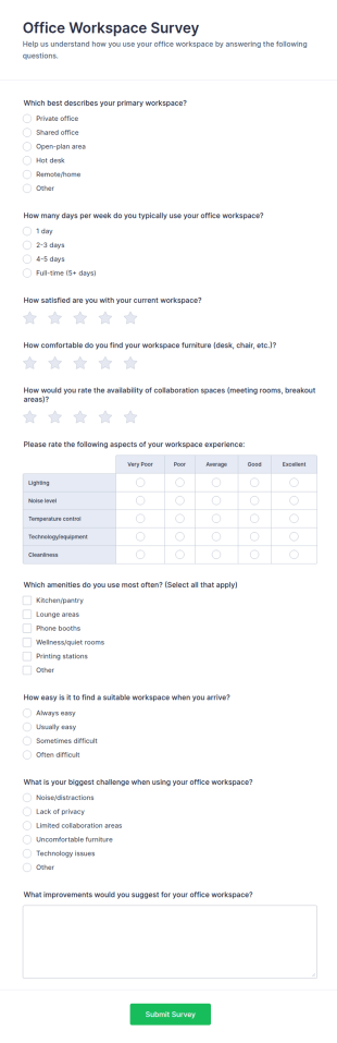 Office Workspace Survey Form Template
