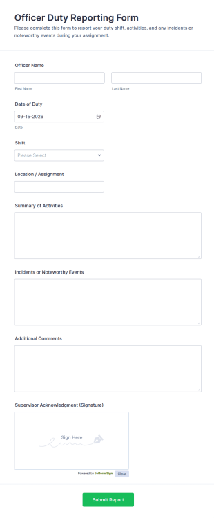 Officer Duty Reporting Form Template