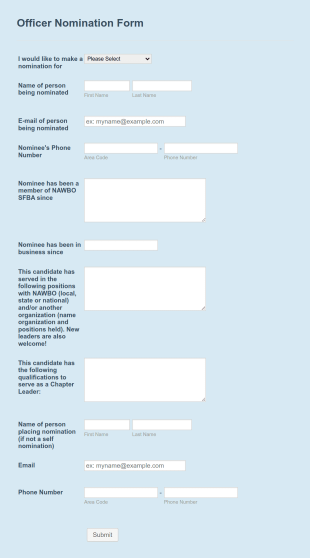 Officer Nomination Form Template
