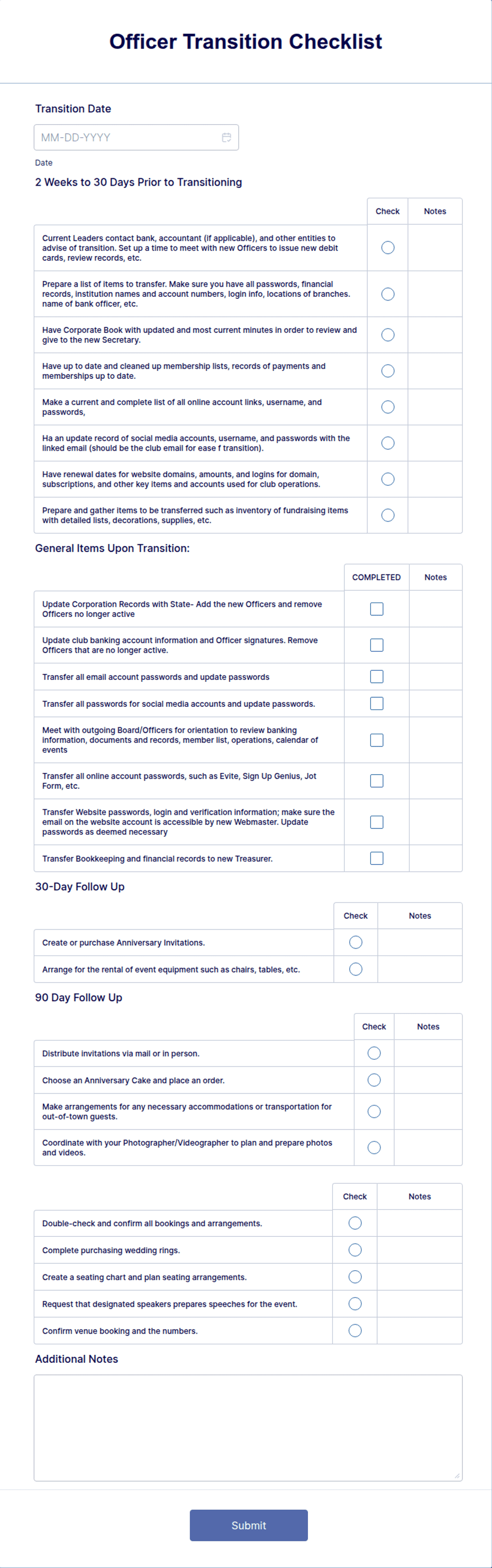 Officer Transition Checklist Form Template | Jotform