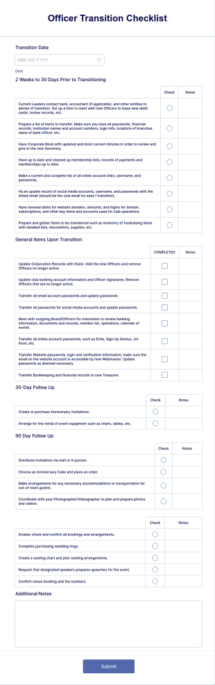Officer Transition Checklist Form Template